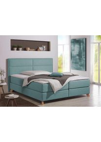 Boxspringbett Home Affaire "Caria", blau (petrol), B:211cm L:209cm, Strukturstoff-Bezug (100% Polyester);Topperbezug 100% Polyester, Komplettbetten, Boxspringbett, in 5 Breiten, 3 Matratzen-Ausf&uuml;hrungen, 2 H&auml;rtegraden, Topper