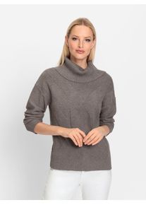 Rollkragenpullover Heine "Pullover", Damen, Gr. 36, grau (dunkeltaupe, meliert), 42% Viskose, 30% Lyocell, 28% Polyester, unifarben, Pullover Rollkragenpullover