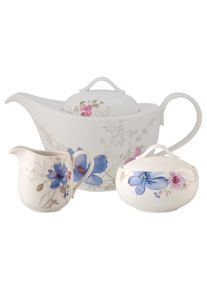 Villeroy & Boch Geschirr-Set VILLEROY & BOCH "Teezubeh&ouml;r-Set Mariefleur Gris Basic 3er Set bunt", bunt, 3, Porzellan, Geschirr-Sets, Geschirr-Set, Sp&uuml;lmaschinengeeignet, Mikrowellenfest