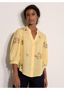 Blusentop Apricot "Bluse mit Blumen- und Paisley-Muster", Damen, Gr. S (36), gelb, gewebt, Obermaterial: 63% Viskose CV. 37% Polyester PES., gemustert, normal, V-Ausschnitt, Manschetten, Blusen Blusentop, mit Stickerei