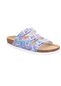 Pantolette Rohde "Alba", Damen, Gr. 43, hellblau multicolor, Nubuklederimitat, mehrfarbig, Basic, Schuhe Pantolette, Sommerschuh, Hausschuh mit drei verstellbaren Schnallen