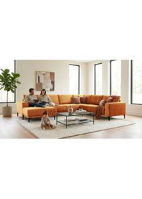 Wohnlandschaft OTTO HOME "OLAND Chenille U-Form, XXL, B: 342 cm, Skandi-Design", orange (brick), B:342cm H:85cm T:260cm, 100% Polyester, Sofas, Wohnlandschaft, Skandi-Design in Struktur, Flachgewebe, Luxus-Microfaser, Boucle