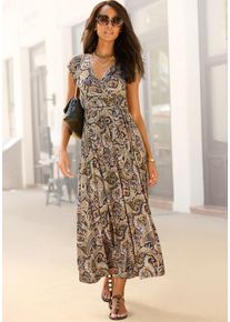 Maxikleid Lascana "mit Paisleydruck aus weicher Viskoseware", Damen, Gr. 46, N-Gr, braun (schwarz, orange bedruckt), Jersey, Obermaterial: 100% Viskose, bedruckt, figurumspielend kn&ouml;chelfrei, tiefer V-Ausschnitt, Kleider Maxikleid, Elegantes Sommerkleid, Strandkleid, langes Druckkleid, Viskosekleid, Topseller
