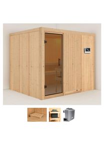 Sauna KARIBU "Gitte", beige (naturbelassen), Saunaofen, externe Steuerung, 9 kW, Saunen, Sauna, Ofen 9 KW externe Strg easy