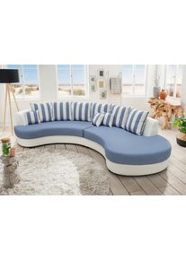 Ecksofa Home Affaire "Lazio modern und bequem, schmale Armlehnen, tolle Detailverarbeitung", blau (wei&szlig;, blau, blau, wei&szlig;, gestreift), B:287cm H:76cm T:160cm, 100% PU (Kunstleder)/60% Polyester, 40% Baumwolle, Sofas, Ecksofa, ergonomische Form