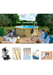 Achteckpool Konifera "Aruba 1X", beige (braun), B:400cm H:121cm L:400cm &Oslash;:347cm, Schwimmbecken, Achteckpool, 400x121 cm, 38 mm kesseldruckimpr&auml;gniertes Holz
