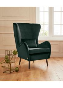 Sessel OTTO HOME "Salla auch in Fellimitat und Feincord, viele Bezugsarten, Ohrensessel", gr&uuml;n (dunkelgr&uuml;n), H:118cm T:94cm, Samtoptik (100% Polyester), Sessel, Sessel, wahlweise mit oder ohne Hocker; gro&szlig;er Sessel: Ma&szlig;e B/T/H: 78/94/118cm