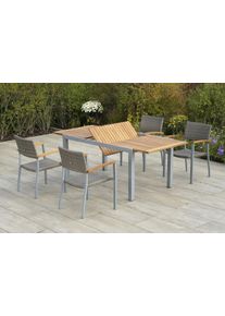Garten-Essgruppe Merxx "Silano", grau (silber, graubeige), Aluminium, Kunststoff, Massivholz, Sitzm&ouml;bel-Sets, Garten-Essgruppe