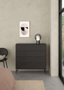 Hochkommode Home Affaire "Dana, Kommode, Aufbewahrung, Schubladenschrank", schwarz (matt schwarz), B:98,7cm H:95,8cm T:39,8cm, Holzwerkstoff, Sideboards, Hochkommode, Kommode mit 4 Schubladen, Metallbeine, H&ouml;he 95,8 cm, Breite 98,7 cm