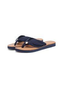 Zehentrenner Tommy Hilfiger "TH LTR FOOTBED SUMMER SANDAL", Damen, Gr. 37, dunkelblau, Textil, Basic, Schuhe Zehentrenner, Sommerschuh, Strandschuh, Dianette, Flat mit Logoemblem
