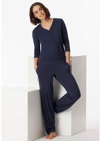 Pyjamahose Schiesser "Mix + Relax", Damen, Gr. 34, N-Gr, 800, blau, Single Jersey, Obermaterial: 95% Modal, 5% Elasthan, klassisch lang, Hosen Pyjamahose, klassisch weiter Marlene-Schnitt, atmungsaktiv