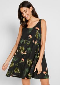 Strandkleid bonprix, Damen, Gr. 48/50 (XL), N-Gr, schwarz (schwarz, gr&uuml;n floral), Obermaterial: 100% Baumwolle, A-Linie, Kleider Strandkleid, f&uuml;r Strand, aus Baumwolle, A-Linie Passform, &auml;rmellos