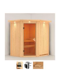 Sauna KARIBU "Tomke", beige (naturbelassen), Saunaofen, integrierte Steuerung, 3,6 kW, Saunen, Sauna, Ofen 3,6 kW intgr. Strg