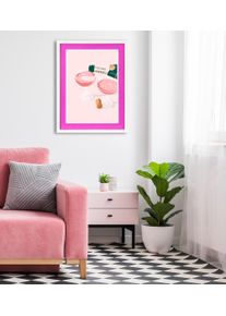 Bild mit Rahmen queence "Champagner, Gl&auml;ser", pink (farbe rahmen: wei&szlig;, farbe bild(er): pink), B:30cm H:40cm T:2cm, Acrylglas, Holz, Bilder, Bild mit Rahmen, Poster mit buntem Acrylglas Passepartout