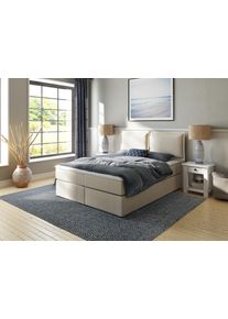 Boxspringbett Home Affaire "Lysann", beige, B:167cm L:215cm, Komplettbetten, Boxspringbett, 5fach verstellbares Kopfteil, in 4 Breiten, 3 Matratzenarten