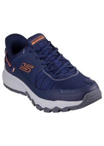 Slip-On Sneaker Skechers "DYNAMITE AT", Herren, Gr. 45, blau (navy, orange), Leder, Synthetik, Schuhe Slip-On Sneaker, Trekkingschuh, Freizeitschuh mit robuster Laufsohle