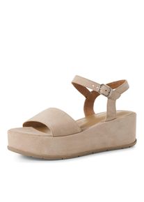 Keilsandalette Tamaris, Damen, Gr. 41, beige (creme), Veloursleder, unifarben, Schuhe Keilsandalette, Riemchensandale, Sommerschuh mit auff&auml;lliger Keilsohle