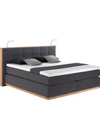 Boxspringbett Home Affaire "Vinton", grau (anthrazit), B:220cm L:213cm, Komplettbetten, Boxspringbett, aus Eiche, mit LED-Beleuchtung, verschiedene H&auml;rtegrade (auch H4)