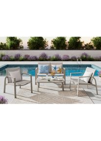 Ambia Garden Gartenset, Wei&szlig;, Beige, Metall, Textil, 4-teilig, 67x122x53 cm, Gartenm&ouml;bel, Gartengarnituren, Gartenm&ouml;bel-Sets