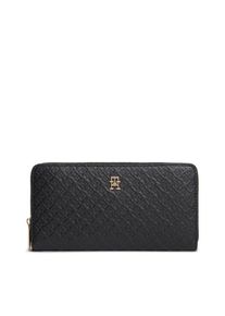 Geldb&ouml;rse Tommy Hilfiger "TH ICON LRG ZA MONO", Damen, schwarz, Lederimitat, Basic, Kleinlederwaren Geldb&ouml;rse, Damen Geldbeutel, Portemonnaie mit TH-Schmucklogo
