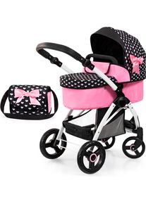 Kombi-Puppenwagen BAYER "City Max schwarz", pink (schwarz herzen), Puppenwagen, KinderB:69cm H:74cm T:41cm, Kunststoff, Metall, Stoff, Kombi-Puppenwagen, mit Wickeltasche, B:69cm H:74cm T:41cm
