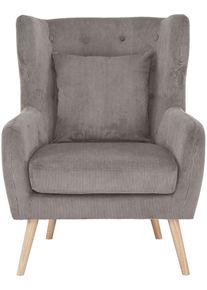 Ohrensessel Home Affaire "Yamuna", grau (hellgrau), H:100cm T:85cm, Sessel, Ohrensessel, mit Sitzpolsterung, Gestell und F&uuml;&szlig;e aus Massivholz, Sitzh&ouml;he 47 cm