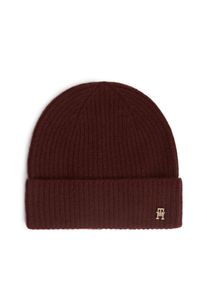 Beanie Tommy Hilfiger "CASHMERE BEANIE", Damen, deep burgundy, Strick, Kaschmir, unifarben, M&uuml;tzen Beanie, Regular fit mit Markenlogoemblem