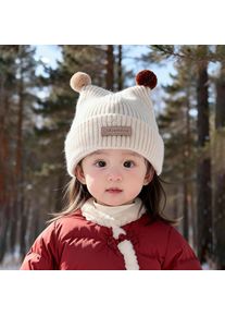 1-4Year Baby Knitted Hat Cute Double Plush Ball Pullover Cap Anti-Cold Warm Kids Ear Protection Wool Hats Winter Children Beanie