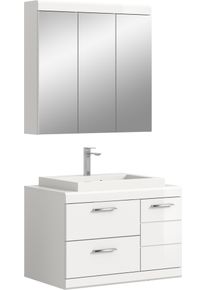 Badm&ouml;bel-Set Welltime "SIENA, 2-teilig, Waschtisch inkl. Waschbecken & Spiegelschrank", wei&szlig; (wei&szlig;, wei&szlig; hochglanz), B:80cm H:191cm T:50cm, Holzwerkstoff, MDF, Spiegelglas, Kastenm&ouml;bel-Sets, Badm&ouml;bel-Set, Badm&ouml;bel, Kombination, Badezimmer, Badset, M&ouml;bel-Set, Set