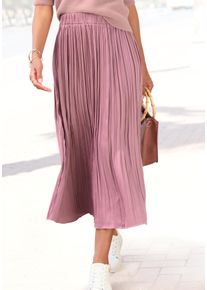 Maxirock Lascana "mit Plisseefalten aus edel gl&auml;nzender Ware", Damen, Gr. 42, rosa (mauve), Web, Obermaterial: 100% Polyester, unifarben, figurumspielend kn&ouml;chellang, R&ouml;cke Maxirock, festlicher Faltenrock, Plisseerock in Midil&auml;nge, eleganter Satinrock, Topseller
