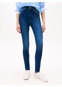 Skinny-fit-Jeans Tommy Jeans "Sylvia High Rise Skinny", Damen, Gr. 33, L&auml;nge 28, blau (denim schwarz), Denim/Jeans, Obermaterial: 92% Baumwolle, 4% Elasthan, 4% Polyester, unifarben, skinny fit kn&ouml;chellang, Jeans Skinny-fit-Jeans, mit Logo-Badge