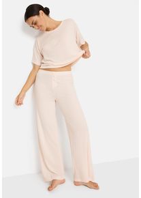 Pyjama LSCN BY LASCANA, Damen, Gr. 32/34, rosa, Rippware, Obermaterial: 63% Polyester, 33% Viskose, 4% Elasthan, loose fit h&uuml;ftlang, Rundhals, weit abgesteppt, Homewear-Sets Pyjama, mit kleiner Zierknopfleiste an der Hose