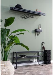 Garderobenleiste SPINDER DESIGN "SWAY 120", schwarz, B:120cm H:18cm T:30cm, Stahl, Garderobenhalter, Garderobenleiste, 2-in-1 Wandregal + Garderobe