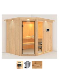 Sauna Karibu "Frigga 3", beige (naturbelassen), Saunaofen, externe Steuerung, 9 kW, Saunen, Sauna, Ofen 9 KW externe Strg easy