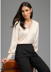 Schlupfbluse Laura Scott, Damen, Gr. 46, beige (creme), Web, Obermaterial: 100% Polyester, unifarben, figurumspielend h&uuml;ftbedeckend, tiefer V-Ausschnitt, Rippb&uuml;ndchen, Blusen Schlupfbluse, Langarm mit Rippb&uuml;ndchen, figurumspielende Passform