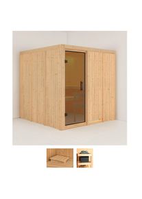 Sauna Karibu "Rodin", beige (naturbelassen), ohne Ofen, (ohne Ofen), Saunen, Sauna, ohne Ofen