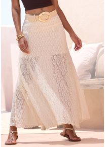 Maxirock Buffalo "aus weicher elastischer Spitze mit Unterrock", Damen, Gr. 46, creme, Spitze, Obermaterial: 98% Polyamid, 2% Elasthan. Futter: 100% Polyester, unifarben, figurumspielend kn&ouml;chelfrei, R&ouml;cke Maxirock, eleganter Strandrock, Sommerrock aus hochwertiger Spitzenrock,Festival, Topseller