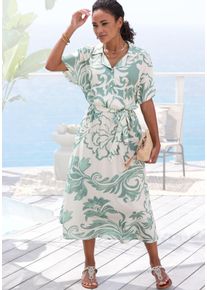 Midikleid Vivance "mit Alloverdruck aus gewebter Viskose", Damen, Gr. 40, N-Gr, creme, salbeigr&uuml;n bedruckt, Web, Obermaterial: 100% Viskose, bedruckt, figurumspielend ca. Mitte Wade, angeschnitten, Kleider Midikleid, leichtes Sommerkleid, Webkleid mit kurzen &Auml;rmeln, Hemdblusenkleid, Topseller