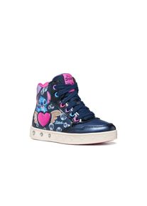 Sneaker Geox "J SKYLIN GIRL - Blinkschuh", M&auml;dchen, Gr. 34, blau (navy, bunt), Lederimitat, Textil, Schuhe Sneaker, Schn&uuml;rboots mit Stitch-Motiv, Gr&ouml;&szlig;enschablone zum Download