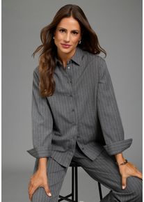 Klassische Bluse Laura Scott, Damen, Gr. 46, grau, Web, Obermaterial: 69% Polyester, 31% Viskose, Nadelstreifen, figurumspielend h&uuml;ftbedeckend, 1-Knopf-Manschette verstellbar, Blusen Klassische Bluse, Langarm, figurumschmeichelnde Passform, h&uuml;ftbedeckende L&auml;nge