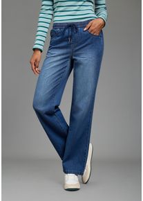 Relax-fit-Jeans Arizona "mit Schn&uuml;rung", Damen, Gr. 52, N-Gr, blau (dunkelblau used), Obermaterial: 100% Baumwolle, unifarben, comfort fit, Jeans Relax-fit-Jeans, mit geradem Bein, unifarben