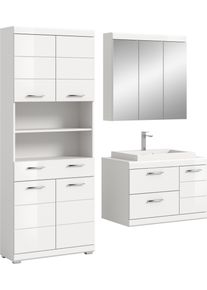 Badm&ouml;bel-Set Welltime "SIENA, 3-teilig, Waschtisch inkl. Waschbecken, Spiegel- & Hochschrank", wei&szlig; (wei&szlig;, wei&szlig; hochglanz), B:169cm H:191cm T:50cm, Holzwerkstoff, MDF, Spiegelglas, Kastenm&ouml;bel-Sets, Badm&ouml;bel-Set, Badm&ouml;bel, Kombination, Badezimmer, Badset, M&ouml;bel-Set, Set