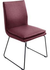 K+w Komfort & Wohnen Esszimmerstuhl K+W KOMFORT & WOHNEN "Creso Lederstuhl", rot (rubin), B:50cm H:88cm T:55cm, Bronco: Nappaleder pigmentiert, Dickleder, 1, 3/1, 5mm, mit rustikal gek&ouml;rnten Narbenbild, St&uuml;hle, Esszimmerstuhl, mit Sitzkissen und Rundrohrkufe in Metall schwarz Struktur