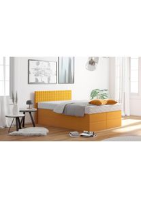 Boxspringbett, gelb (sonnengelb), B:155cm L:210cm, Bezug: 100% Polyester;Polsterwatte: 100% Polyester, Westfalia Schlafkomfort, Komplettbetten, Boxspringbett, mit Zierkissen, wahlweise mit Topper