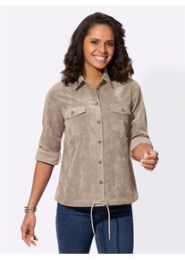 Hemdbluse Casual Looks, Damen, Gr. 46, beige (sesam), 82% Polyester, 15% Polyamid, 3% Elasthan, unifarben, Blusen Hemdbluse