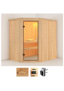 Sauna Karibu "Swantje", beige (naturbelassen), Saunaofen, integrierte Steuerung, 3,6 kW, Saunen, Sauna, Ofen 3,6 kW intgr. Strg
