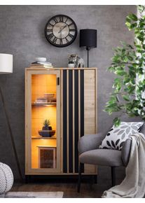 Highboard Home Affaire "LAVAL, Hochkommode, Vitrine, Glasvitrine, Kombi-Highboard", braun (artisan eiche), B:80cm H:128,5cm T:40cm, Glas, Holzwerkstoff, MDF, Metall, Sideboards, Highboard, Modernes Highboard in Artisan-Dekor mit Glasfront & Lamellen-Optik