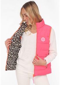 Wendeweste Zwillingsherz "Leo", Damen, Gr. M, beige (neon pink, beige), Steppware, Obermaterial: 100% Polyester, Basic h&uuml;ftbedeckend, ohne Ausschnitt, Westen Wendeweste, beidseitig tragbar, Animal-Muster, Rei&szlig;verschluss, Taschen, Stehkragen