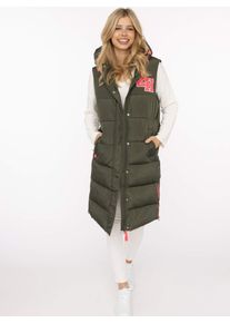Longweste Zwillingsherz "&bdquo;ZH Patch&ldquo;", Damen, Gr. XL, gr&uuml;n (olive), Obermaterial: 100% Polyester, Westen Longweste, mit Kapuze, Rei&szlig;verschluss an Front und Seiten, Taschen, Aufn&auml;her