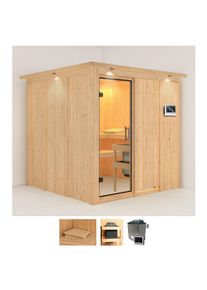Sauna Karibu "Rodin", beige (naturbelassen), Saunaofen, externe Steuerung, 9 kW, Saunen, Sauna, 9-kW-Ofen mit externer Steuerung